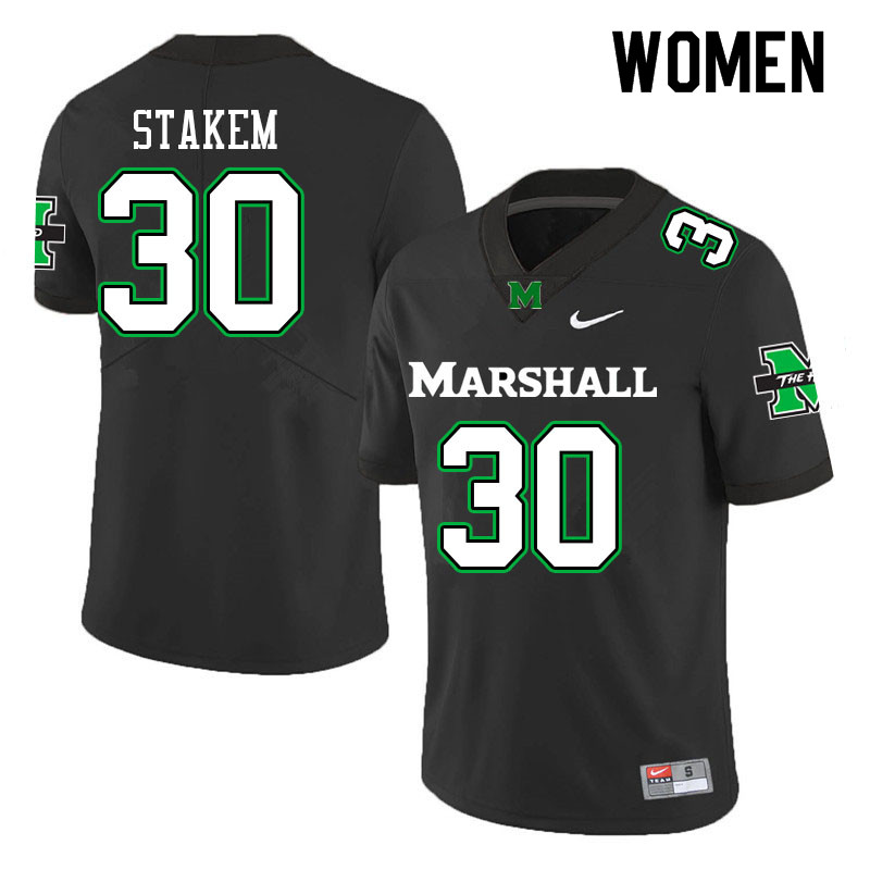 Women #30 Jack Stakem Marshall Thundering Herd College Football Jerseys Sale-Black - Click Image to Close